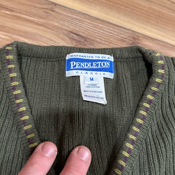 Pendleton Sweater Vest Button Down Green and Tan Size Medium - Picture 2 of 2